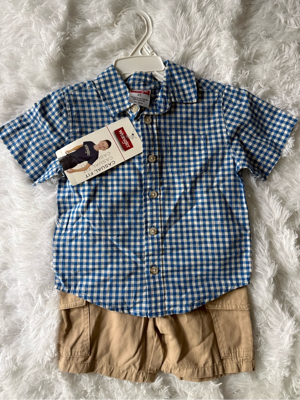 Boys' Blue Gingham Short-Sleeve Button-Down Short Set